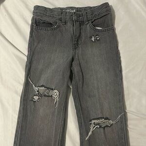 Gray distressed straight leg jeans